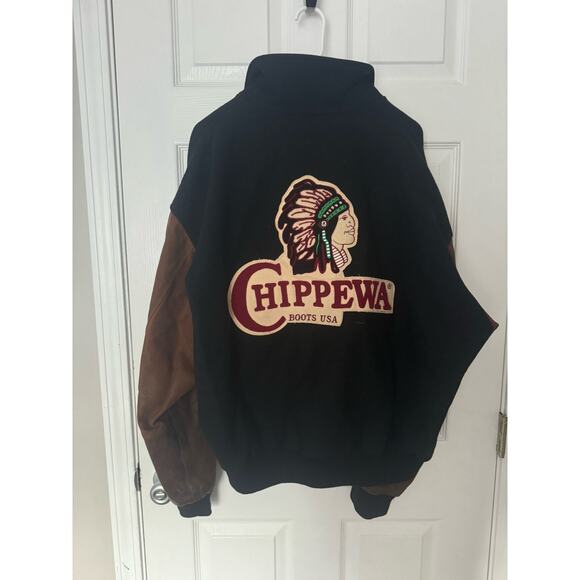 Vintage Chippewa Boots Letterman Bomber Jacket Wool leather Embordered Coat XL - Picture 3 of 6